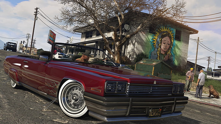 czerwony kabriolet coupe, Grand Theft Auto V, samochód, Tapety HD