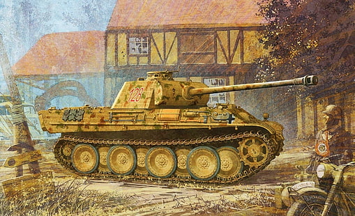коричневые обои военного танка, рисунок, пантера, второй мир, немцы, вермахт, средний танк, Sd.Car.171, PzKpfw V, HD обои HD wallpaper