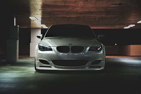 BMW, Parcheggio, E60, M5, Vista frontale, Sfondo HD HD wallpaper
