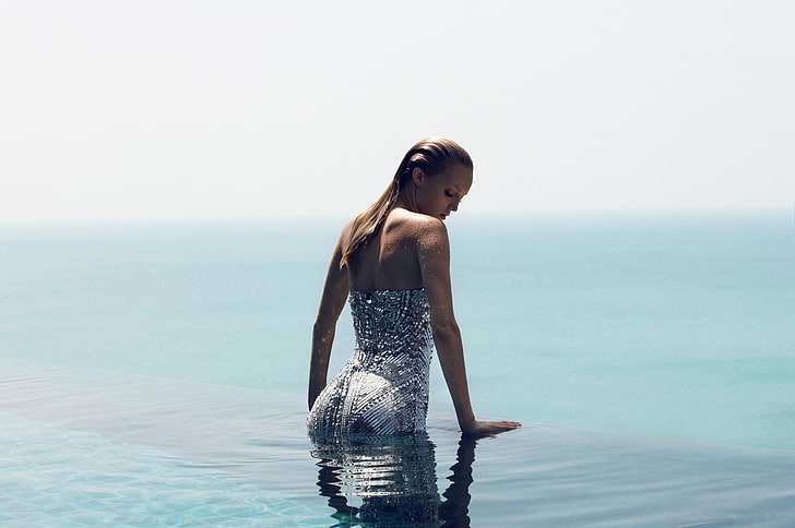 mujer, modelo, piscina, mar, agua, Fondo de pantalla HD
