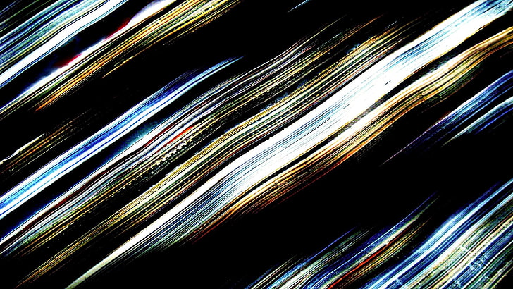 assorted-color striped abstract painting, black, yellow, blue, gray, bands, HD wallpaper