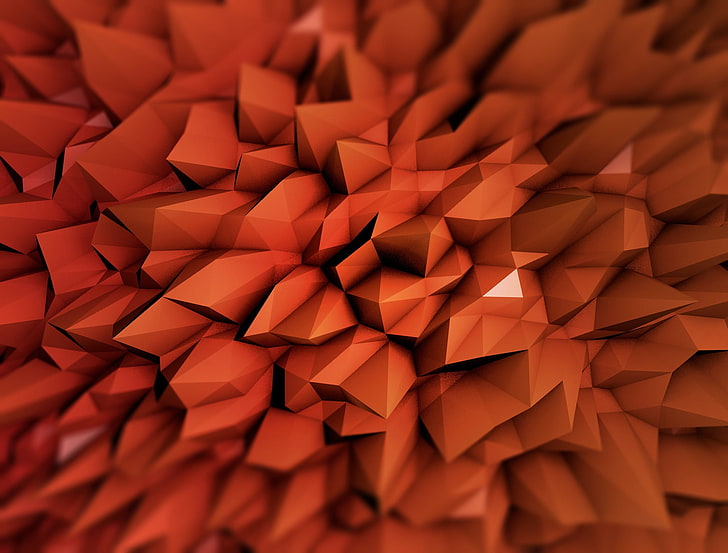 оранжевый оптический обман, 3D обои, абстракция, низкополигональная, Tilt Shift, HD обои