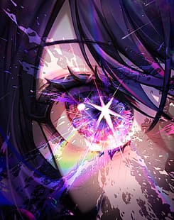 anime, filles anime, Oshi no Ko, Hoshino Ai, yeux étoilés, art numérique, ouvrages d'art, illustration, cheveux violets, yeux violets, Fond d'écran HD HD wallpaper