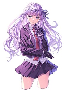 filles d'anime, Danganronpa, Kirigiri Kyouko, Lq Saku, cheveux violets, yeux violets, uniforme scolaire, jupe, Fond d'écran HD HD wallpaper