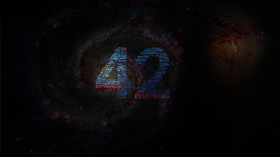 Ilustração de tipografia 42, citação, vida, números, galáxia, espaço, o guia do mochileiro das galáxias, 42, galáxia de hidromassagem, HD papel de parede HD wallpaper