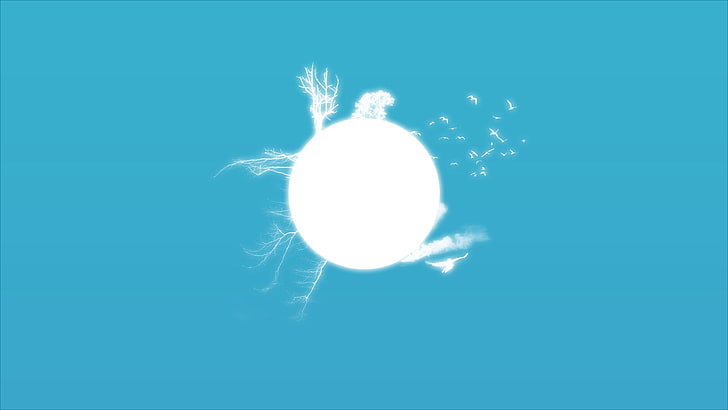 White Planet Illustration, Minimalismus, Cyan, Cyan Hintergrund, HD-Hintergrundbild