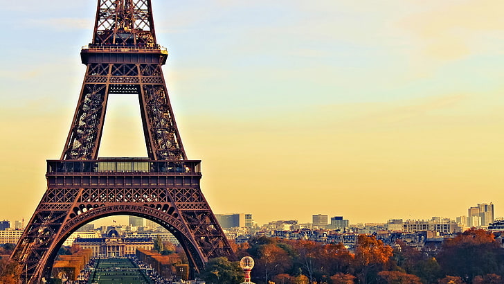 Айфелова кула, Париж, Айфелова кула, Париж, Париж, Айфелова кула, дълбочина на полето, фотография, пейзаж, архитектура, Франция, залез, град, градски пейзаж, HD тапет