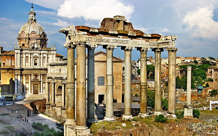 коричневые руины, рим, площадь, колонна, италия, HD обои