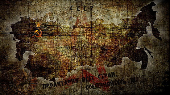 beżowa mapa CCCP, mapa, ZSRR, sierp i młot, Związek Radziecki, Tapety HD HD wallpaper