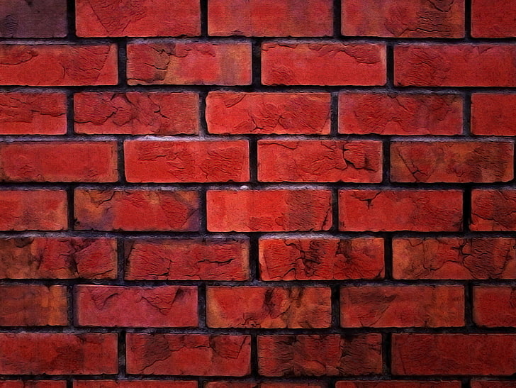 красный бетонный кирпич, кирпичи, стена, фон, HD обои