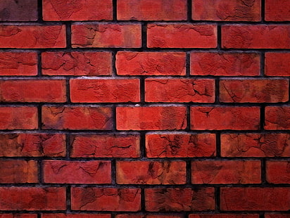 ladrillo de hormigón rojo, ladrillos, pared, fondo, Fondo de pantalla HD HD wallpaper
