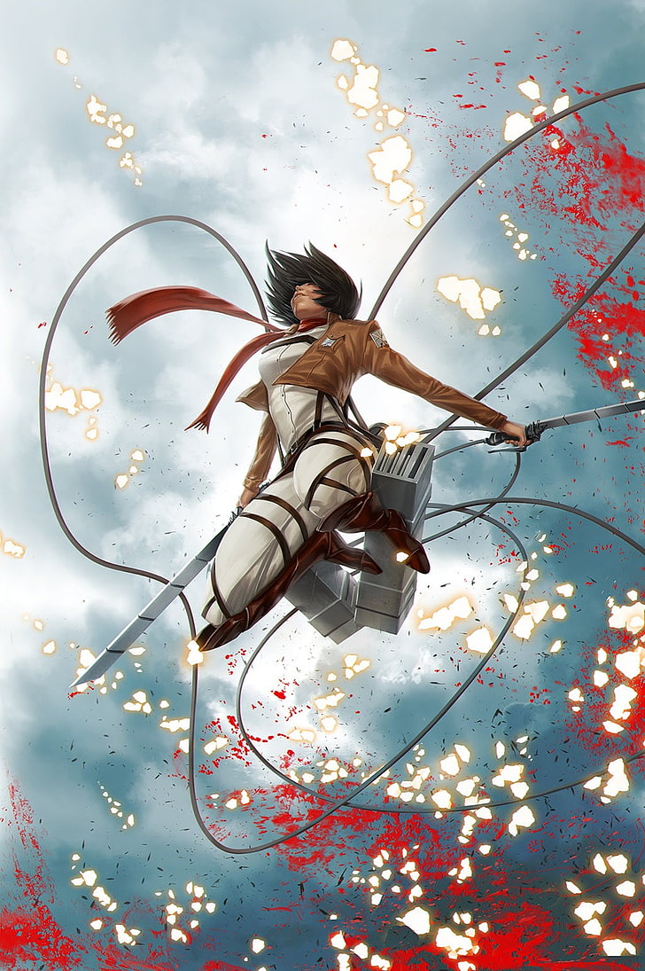 ilustrasi karakter anime, Mikasa Ackerman, Shingeki no Kyojin, anime girls, anime, Wallpaper HD, wallpaper seluler