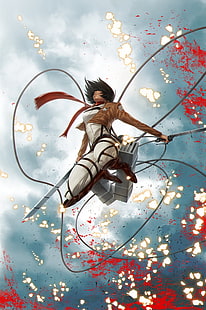 illustration de caractère anime, Mikasa Ackerman, Shingeki no Kyojin, filles anime, anime, Fond d'écran HD HD wallpaper