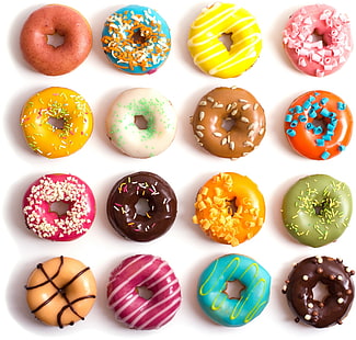 assorted-flavor doughnuts, donut, food, sprinkles, HD wallpaper HD wallpaper