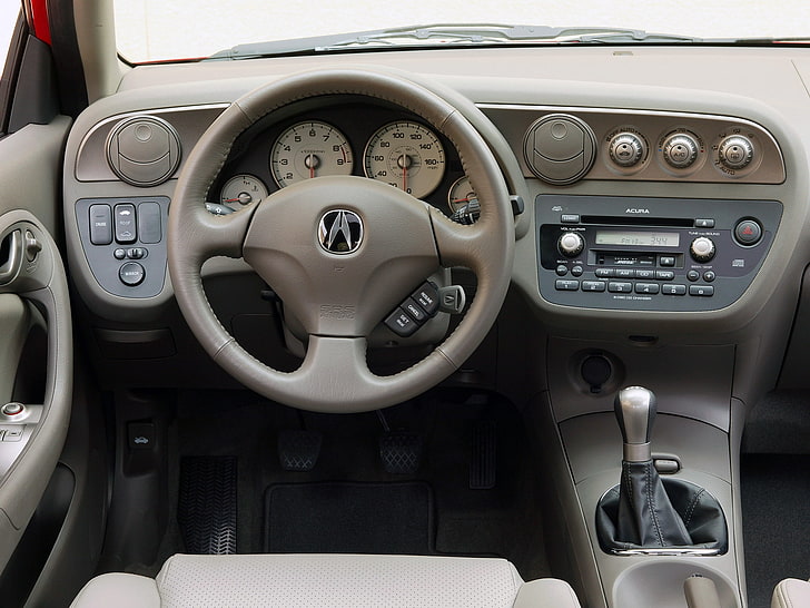 회색 Acura 스티어링 휠, acura, rsx, 2005, 살롱, 인테리어, 스티어링 휠, 속도계, HD 배경 화면