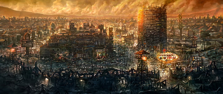 серое бетонное здание, Fallout: New Vegas, Fallout, видеоигры, иллюстрации, HD обои