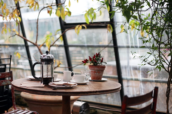 coffee shop, meja tulis, hari hujan, meja, luar angkasa, Wallpaper HD