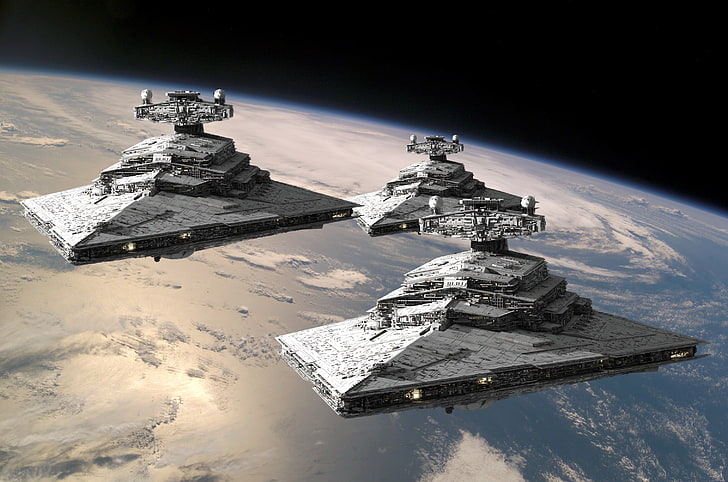 três aeronaves espaciais cinzentas, Star Wars, Star Destroyer, HD papel de parede