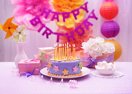 свещи, торта, сладки, декорация, Честит, Рожден ден, HD тапет HD wallpaper