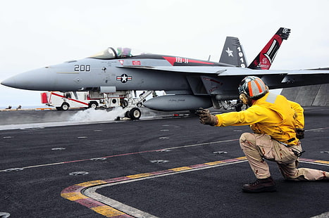 aereo da caccia grigio e rosso, aereo, esercito, calabrone F / A-18, McDonnell Douglas, jet, aerei militari, Sfondo HD HD wallpaper