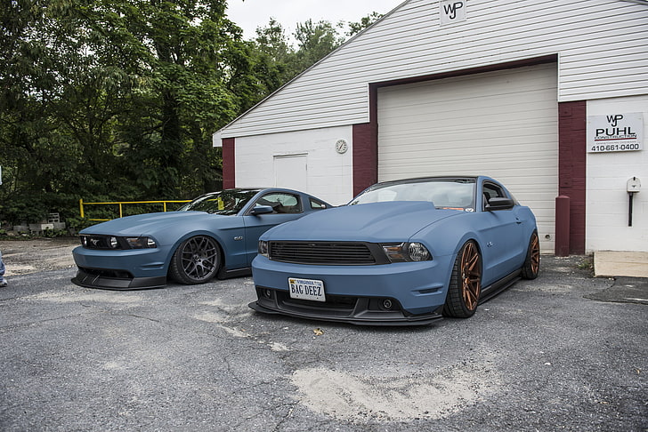 синий купе, Ford Mustang, мускул кар, Shelby, Shelby GT, Форд, тюнинг, lowrider, матовая краска, автомобиль, автомобиль, HD обои