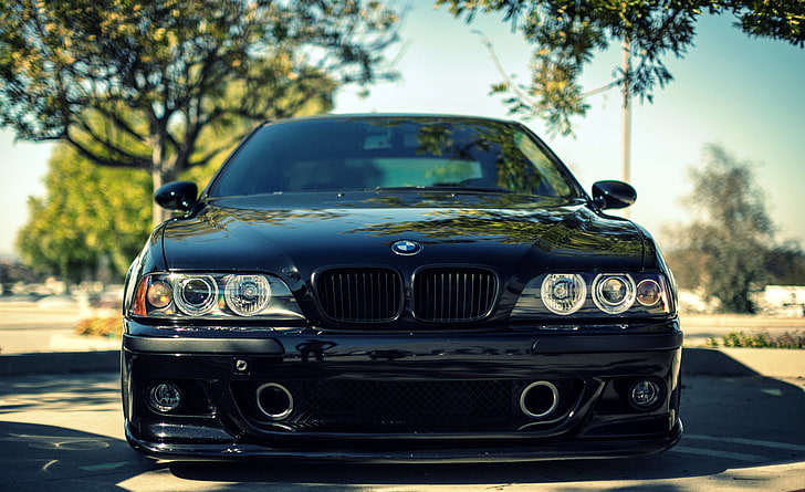 black BMW 5 series, BMW, sedan, black, front, 5 series, bmw m5, e39, HD wallpaper