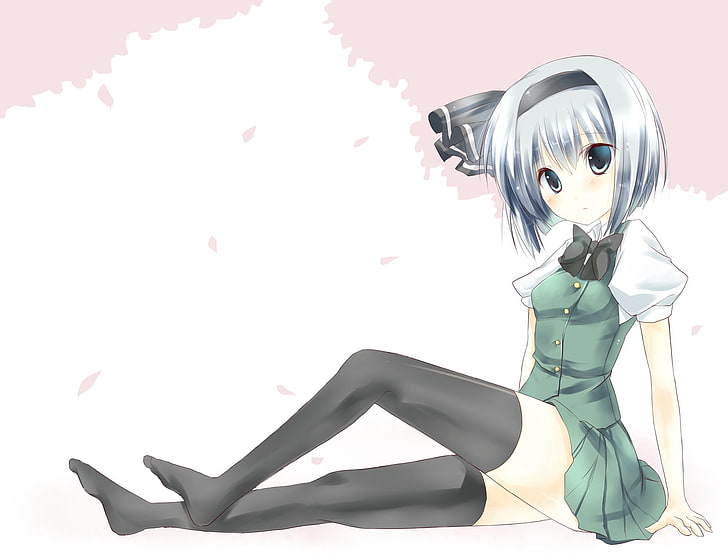 девушка аниме персонаж иллюстрация, ибукитука конпаку youmu, девушка, чулки, поза, HD обои