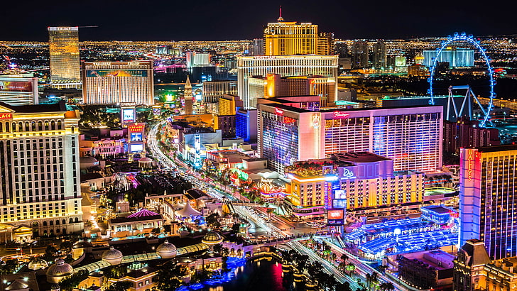 Las Vegas-foto udara-Flamingo Hotel dan Kasino-Ferris Wheel-Nevada-AS-wallpaper-layar lebar-2880 × 1620, Wallpaper HD