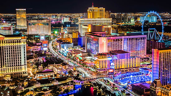 Las Vegas-zdjęcie lotnicze-Hotel i kasyno Flamingo-diabelski młyn-Nevada-USA-tapety-panoramiczne-2880 × 1620, Tapety HD HD wallpaper