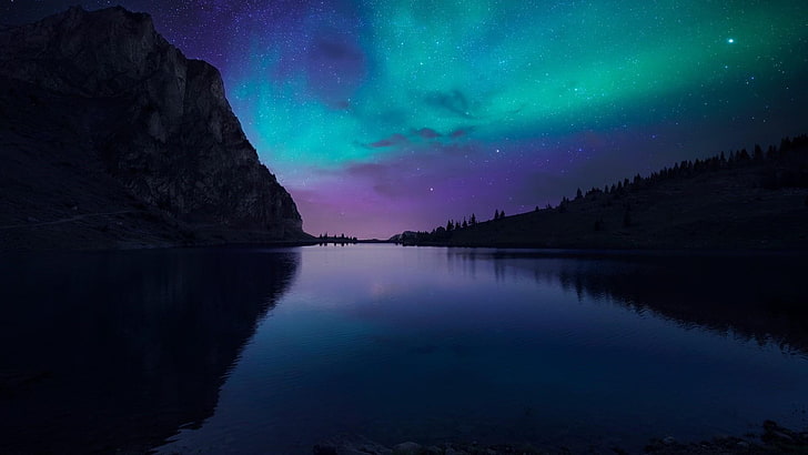 aurora, atmosfera, natureza, água, céu noturno, aurora boreal, HD papel de parede