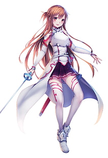 karakter gadis mengenakan gaun memegang ilustrasi pedang, Sword Art Online, Yuuki Asuna, gadis anime, anime, Wallpaper HD HD wallpaper