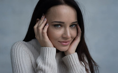 Angelina Petrova, kobiety, modelka, twarz, portret, proste tło, Tapety HD HD wallpaper