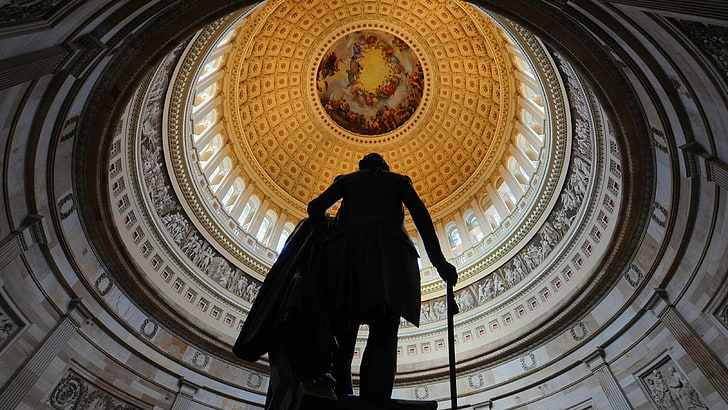 arsitektur, patung, patung, pria, George Washington, kubah, Washington, D.C., AS, karya seni, lukisan, sejarah, presiden, Wallpaper HD