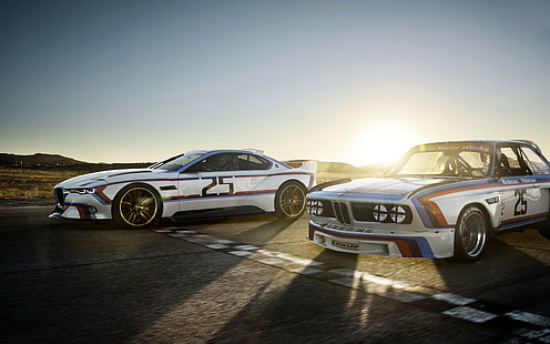 BMW 3.0 CSL, auto, concept car, piste da corsa, tramonto, Sfondo HD HD wallpaper