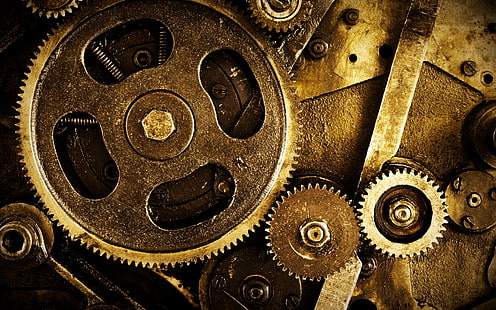 assorted gears, gears, mechanism, nuts, steampunk, HD wallpaper HD wallpaper