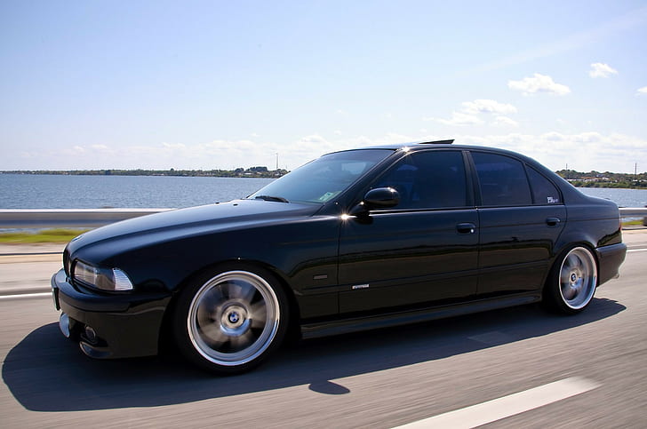 E39, BMW, noir 2000, route, berline, BMW, noir, propulsion, E39, 2000, Fond d'écran HD