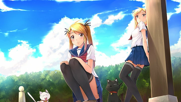 Anime, Nyan Koi !, Kirishima Akari, Kirishima Kotone, Fondo de pantalla HD