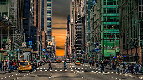New York City pittura, New York City, taxi, strada, macchina, Sfondo HD HD wallpaper