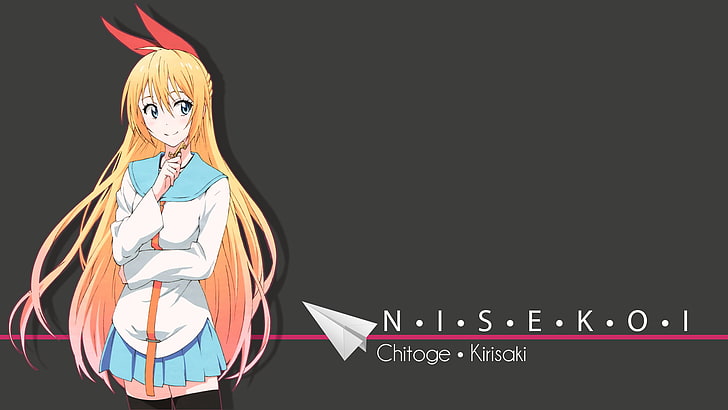 Nisekoi персонаж аниме, аниме, аниме девушки, блондинка, длинные волосы, голубые глаза, школьная форма, украшение для волос, лента, Nisekoi, простой фон, Kirisaki Chitoge, манга, матросская форма, HD обои