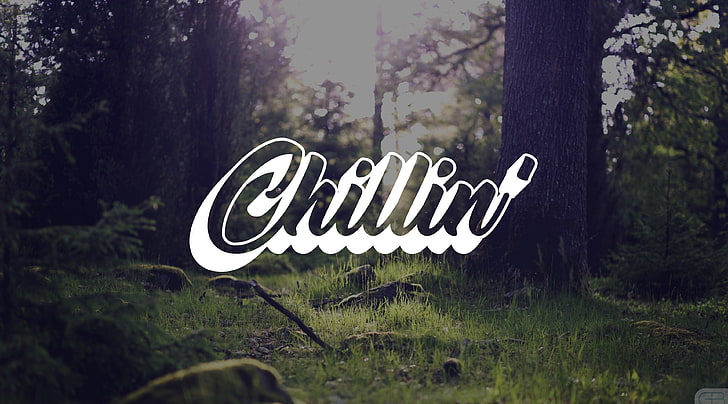 Chillin Forest、Chillin 'text overlay、Artistic、タイポグラフィ、まったり、森林、自然、デザイン、 HDデスクトップの壁紙