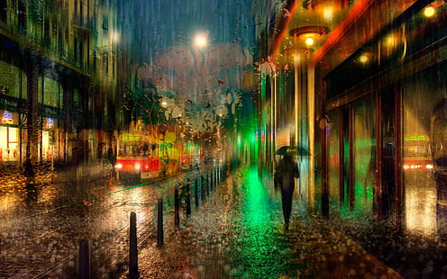 Praga, Checa, noite, chuva, luzes, Praga, Checa, noite, chuva, luzes, HD papel de parede HD wallpaper