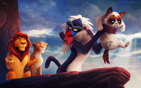 cats, Grumpy Cat, humor, Memes, Rafiki, Soft Shading, The Lion King, HD wallpaper HD wallpaper