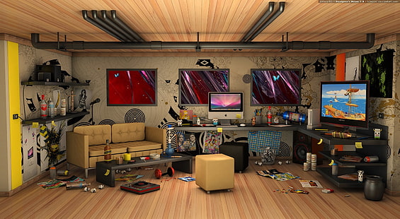 Designer's Room 3D, flat screen TV, Artistic, 3D, designer, room, HD tapet HD wallpaper