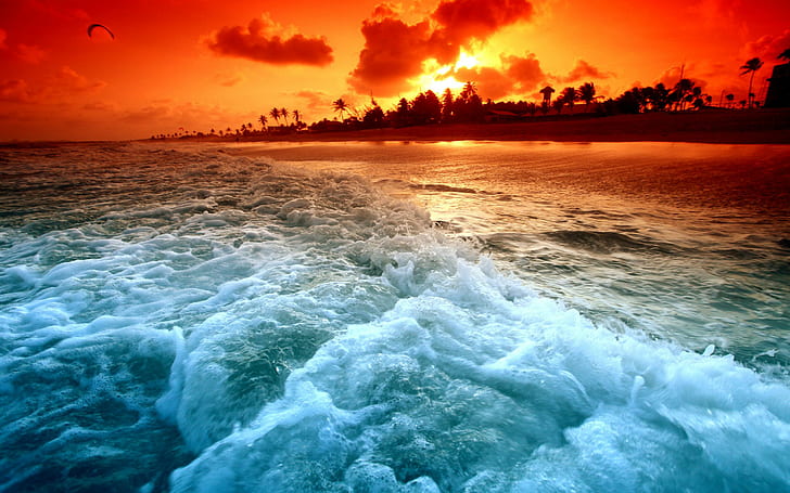 Sundowners, island, landscape, nature, beautiful, sunset, beach, ocean, amazing, 3d and abstract, HD wallpaper