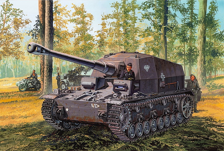 grey battle tank wallpaper, figure, the Wehrmacht, tank fighter, SPG, Pz.Jg.Dept.Sfl. 521, Dicker Max, 10.5 cm K gp.Sfl., 521 first battalion of tank destroyers, armored self-propelled gun, HD wallpaper