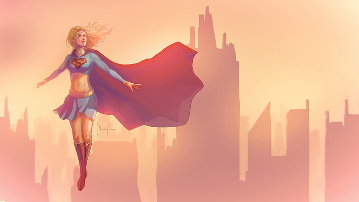Ilustrasi kota terbang Supergirl, Supergirl, Wallpaper HD