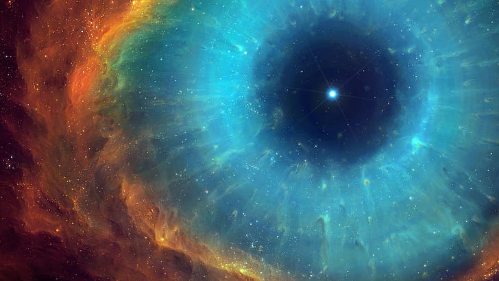 alam semesta, mata, nebula, helix nebula, ruang, bintang, TylerCreatesWorlds, seni ruang, seni digital, galaksi, merah, cyan, Wallpaper HD
