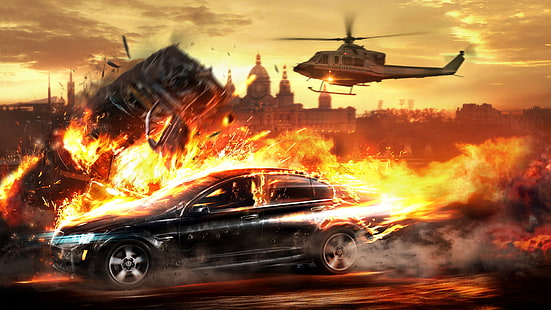 Wheelman Fire Car, ogień, Wheelman, gry, Tapety HD HD wallpaper