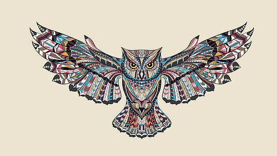 burung hantu, burung, terbang, totem, sihir, menggambar, sayap, ilustrasi, seni, desain, tato, karakter fiksi, pola, grafik, Wallpaper HD HD wallpaper