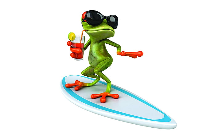 3D жаба Сърфиране, жаба, сърф, забавно, HD тапет